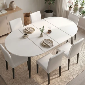 Pull Table Dining Chair Set, Medium Density Fiberboard Tabletop with Black Metal Table Legs Extendable Pull Mid-Century Pull Table Dining Chair Set, Medium Density Fiberboard Tabletop with Black Metal Table Legs Extendable Pull Mid-Century