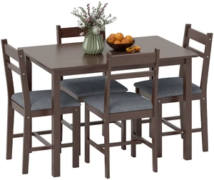 5 Piece Solid Dining Table Set, Kitchen Table with Upholstered Chairs for Small Space Dining Breakfast Nook, Walnut 5 Piece Solid Dining Table Set, Kitchen Table with Upholstered Chairs for Small Space Dining Breakfast Nook, Walnut