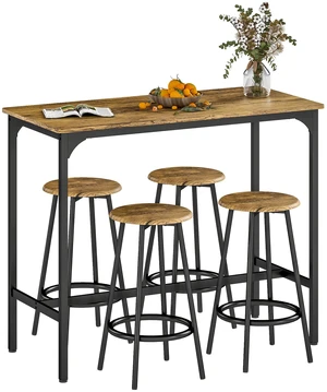 5 Piece Counter Height Bar Table Set, 43.25 Inch Dining Table with Bar Stools Kitchen with Wooden Top for Pub Dining 5 Piece Counter Height Bar Table Set, 43.25 Inch Dining Table with Bar Stools Kitchen with Wooden Top for Pub Dining