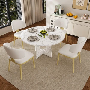 5 Piece Round Dining Table Set, 47 Inch Kitchen Table MDF Wood Grain 300 lb Capacity with Chair Carbon Steel Frame High