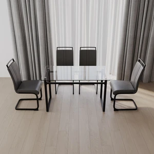 51 Inch Glass Dining Table Set, Dining Table and Chair Sets with Black Metal Legs for Kitchen Rectangle Tempered Glass 51 Inch Glass Dining Table Set, Dining Table and Chair Sets with Black Metal Legs for Kitchen Rectangle Tempered Glass