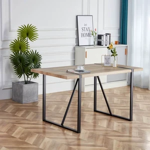 55 Inch MDF Color Dining Table and Dining Chair Set, Mid Century Wooden Kitchen Table Set Metal Base and Legs and Suede 55 Inch MDF Color Dining Table and Dining Chair Set, Mid Century Wooden Kitchen Table Set Metal Base and Legs and Suede