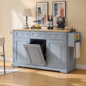 64.6 Inch Large Kitchen Island with Trash Can Storage, Embossed Texture Rolling Kitchen Cart 4 Wheels with 2 Doors 64.6 Inch Large Kitchen Island with Trash Can Storage, Embossed Texture Rolling Kitchen Cart 4 Wheels with 2 Doors