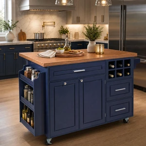 51.54 Inch Rolling Kitchen Island Cart with 7.48 Inch Drop Leaf, Rubber Wood Top and MDF Frame Mobile Kitchen Island 51.54 Inch Rolling Kitchen Island Cart with 7.48 Inch Drop Leaf, Rubber Wood Top and MDF Frame Mobile Kitchen Island