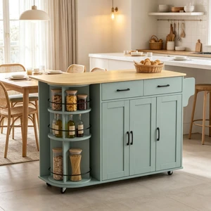 Mobile Kitchen Island Cart Built in Power Outlet, Foldable Drop Leaf Rolling Wheels and 360° Rotating Storage Rack Mobile Kitchen Island Cart Built in Power Outlet, Foldable Drop Leaf Rolling Wheels and 360° Rotating Storage Rack