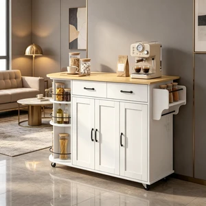 Mobile Kitchen Island Cart Built in Power Outlet, Foldable Drop Leaf Rolling Wheels and 360° Rotating Storage Rack Mobile Kitchen Island Cart Built in Power Outlet, Foldable Drop Leaf Rolling Wheels and 360° Rotating Storage Rack