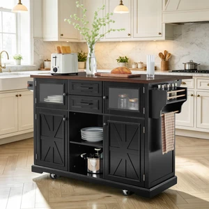 47.2 Inch Kitchen Island with Drop Leaf, Power Outlet Rolling Kitchen Storage Cart 4 Wheels with 4 Door Shelves Cross 47.2 Inch Kitchen Island with Drop Leaf, Power Outlet Rolling Kitchen Storage Cart 4 Wheels with 4 Door Shelves Cross