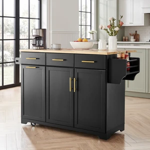 47.2 Inch Kitchen Island with Storage Pull Out Cabinet Organizers and Rubber Drop Leaf, Rolling Kitchen Island 47.2 Inch Kitchen Island with Storage Pull Out Cabinet Organizers and Rubber Drop Leaf, Rolling Kitchen Island