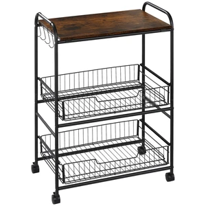 3 Tier Rolling Kitchen Cart with Storage, Kitchen Island Cart Wheels with Sliding Fruit Basket Microwave with Side 3 Tier Rolling Kitchen Cart with Storage, Kitchen Island Cart Wheels with Sliding Fruit Basket Microwave with Side
