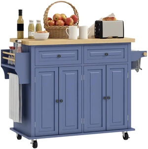 Kitchen Island Cart with Solid Wood Top, 44 Inch Mobile Kitchen Island Table Wheels with Storage Cabinets 2 Drawers Kitchen Island Cart with Solid Wood Top, 44 Inch Mobile Kitchen Island Table Wheels with Storage Cabinets 2 Drawers