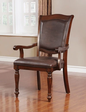Dining Chairs Solid Leatherette Seat Set 2 pc Arm Chairs Turned Legs Kitchen Dining, Cherry Espresso, Solid Wood Dining Chairs Solid Leatherette Seat Set 2 pc Arm Chairs Turned Legs Kitchen Dining, Cherry Espresso, Solid Wood