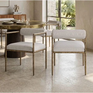 Glam Dining Chair Set with Upholstered Seat and Back, Textured Gold Finish Iron Frame Armrests Kitchen and Dining Chair Glam Dining Chair Set with Upholstered Seat and Back, Textured Gold Finish Iron Frame Armrests Kitchen and Dining Chair