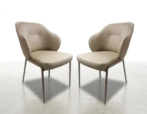 Leatherette Dining Armchairs with Curved Back in Color Set, Beige Tan Taupe, Faux Leather, Seating for Dining Leatherette Dining Armchairs with Curved Back in Color Set, Beige Tan Taupe, Faux Leather, Seating for Dining