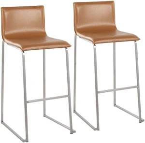 Barstool in Stainless Steel and Faux Leather Set, Camel, Seating for Dining Barstool in Stainless Steel and Faux Leather Set, Camel, Seating for Dining