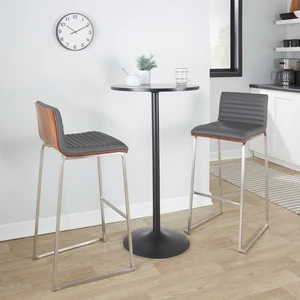30 Inch Fixed Height Barstool in Stainless Steel, Faux Leather Set, Grey, Faux Leather, Seating for Dining 30 Inch Fixed Height Barstool in Stainless Steel, Faux Leather Set, Grey, Faux Leather, Seating for Dining