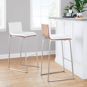 30 Inch Fixed Height Barstool in Stainless Steel, Faux Leather Set, White, Faux Leather, Seating for Dining 30 Inch Fixed Height Barstool in Stainless Steel, Faux Leather Set, White, Faux Leather, Seating for Dining