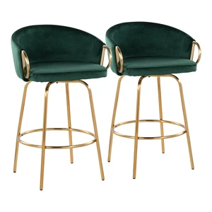 Counter Stool in Steel and Velvet Set, Green, Seating for Dining Counter Stool in Steel and Velvet Set, Green, Seating for Dining