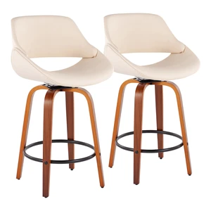 Mid-Century Fixed Height Counter Stool in with Round Footrest and Faux Leather Set, Cream, Seating for Dining Mid-Century Fixed Height Counter Stool in with Round Footrest and Faux Leather Set, Cream, Seating for Dining