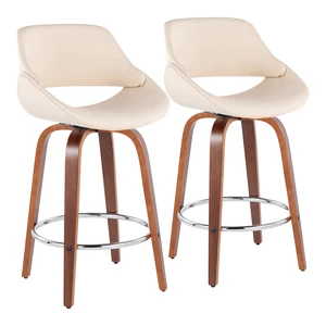 Mid-Century Fixed Height Counter Stool in with Round Footrest and Faux Leather Set, Cream, Seating for Dining Mid-Century Fixed Height Counter Stool in with Round Footrest and Faux Leather Set, Cream, Seating for Dining
