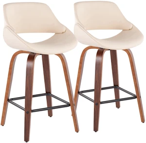 Mid-Century Fixed Height Counter Stool in with Square Footrest and Faux Leather Set, Cream, Seating for Dining Mid-Century Fixed Height Counter Stool in with Square Footrest and Faux Leather Set, Cream, Seating for Dining