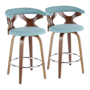 Mid-Century Counter Stool in and Teal Fabric Set, Seating for Dining Mid-Century Counter Stool in and Teal Fabric Set, Seating for Dining