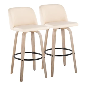 30 Inch Mid Century Fixed Height Barstool with Swivel in Washed and Faux Leather with Round Black Metal Footrest Set 30 Inch Mid Century Fixed Height Barstool with Swivel in Washed and Faux Leather with Round Black Metal Footrest Set