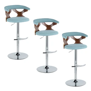 Mid-Century Adjustable Barstool with Swivel in Chrome Metal, Teal Fabric with Rounded Footrest Set, Seating for Dining Mid-Century Adjustable Barstool with Swivel in Chrome Metal, Teal Fabric with Rounded Footrest Set, Seating for Dining