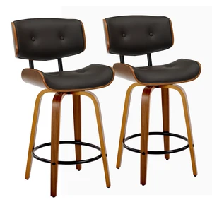 Fixed Height Counter Stool with Swivel in and Faux Leather with Round Black Metal Footrest Set, Espresso, PU Leather Fixed Height Counter Stool with Swivel in and Faux Leather with Round Black Metal Footrest Set, Espresso, PU Leather