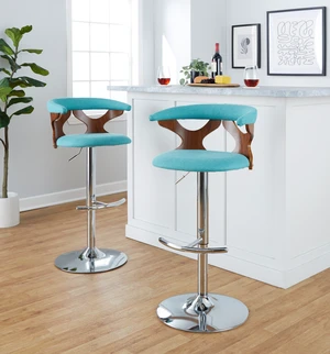 Mid-Century Adjustable Barstool with Swivel, Teal Fabric Set, Seating for Dining Mid-Century Adjustable Barstool with Swivel, Teal Fabric Set, Seating for Dining