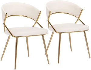 Jie Glam Dining Chair in Steel and Velvet Set, Cream, Seating for Dining Jie Glam Dining Chair in Steel and Velvet Set, Cream, Seating for Dining