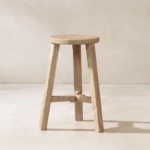 25.5 Inch Solid Reclaimed Elm Wood Counter Stool, Light Natural Brown, Seating for Dining 25.5 Inch Solid Reclaimed Elm Wood Counter Stool, Light Natural Brown, Seating for Dining