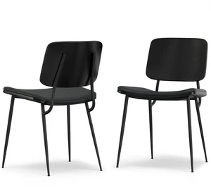 Dining Chair Set 2 in Vegan Faux Leather, Black, Metal and Wood, Seating for Dining Dining Chair Set 2 in Vegan Faux Leather, Black, Metal and Wood, Seating for Dining
