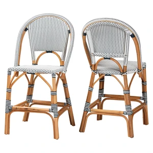 French Two Tone and Weaving and Rattan 2 Piece Counter Stool Set, Navy Multi, Seating for Dining French Two Tone and Weaving and Rattan 2 Piece Counter Stool Set, Navy Multi, Seating for Dining