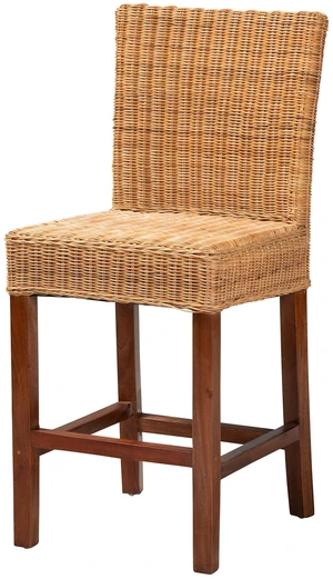 Bohemian Rattan and Wood Counter Stool, Brown, Seating for Dining Bohemian Rattan and Wood Counter Stool, Brown, Seating for Dining