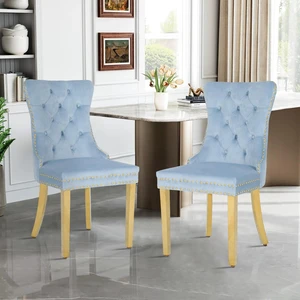 Rubberwood Velvet Ergonomic Chairs, Set, Blue, Metal, Seating for Dining Rubberwood Velvet Ergonomic Chairs, Set, Blue, Metal, Seating for Dining