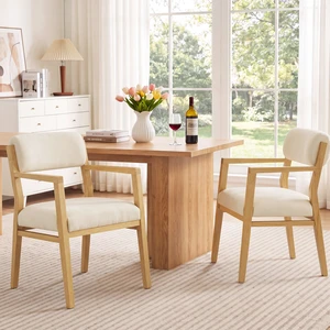 Rubber Dining Chairs, Upholstered Fabric Armchairs Set Beige Fabric, Beige Natural, Rubber Wood, Seating for Dining Rubber Dining Chairs, Upholstered Fabric Armchairs Set Beige Fabric, Beige Natural, Rubber Wood, Seating for Dining