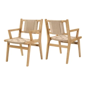 Solid Dining Arm Chair with Woven Rope Design Set, Beige Natural, Paper Rope and Rubber Wood, Seating for Dining Solid Dining Arm Chair with Woven Rope Design Set, Beige Natural, Paper Rope and Rubber Wood, Seating for Dining