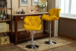 Tufted Adjustable Height Hydraulic Bar Stools, Set, Yellow, Faux Leather, Seating for Dining Tufted Adjustable Height Hydraulic Bar Stools, Set, Yellow, Faux Leather, Seating for Dining