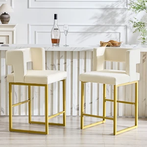 Velvet Bar Chair Set Stable and Golden Metal Legs Smooth Design Lines and Appearance Suitable for Placement in Bars Velvet Bar Chair Set Stable and Golden Metal Legs Smooth Design Lines and Appearance Suitable for Placement in Bars