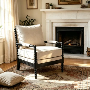 Rubber Accent Chair, Upholstered Fabric Leisure Chair with High Resilience Sponge Living for Reading Nook Solid Wood Rubber Accent Chair, Upholstered Fabric Leisure Chair with High Resilience Sponge Living for Reading Nook Solid Wood