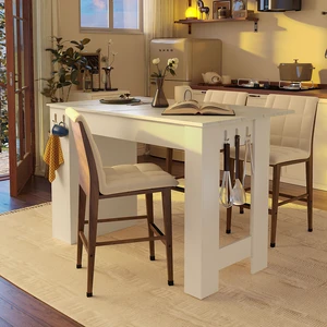 Sideboard with Foldable Tabletop, Marble Grain Top 2 Door Storage Cabinet Adjustable Shelves Side Hooks MDF Sideboard with Foldable Tabletop, Marble Grain Top 2 Door Storage Cabinet Adjustable Shelves Side Hooks MDF
