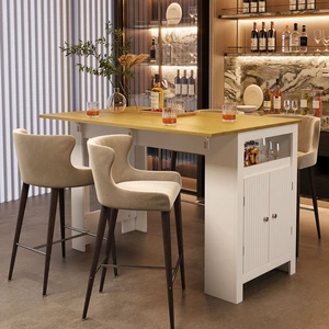 Sideboard with Foldable Tabletop, Marble Grain Top 2 Door Storage Cabinet Adjustable Shelves Side Hooks MDF Sideboard with Foldable Tabletop, Marble Grain Top 2 Door Storage Cabinet Adjustable Shelves Side Hooks MDF