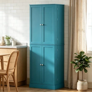 65 Inch Tall Kitchen Pantry Storage Cabinet, Freestanding Cabinet with 4 Doors and Built in Door Shelves for Kitchen 65 Inch Tall Kitchen Pantry Storage Cabinet, Freestanding Cabinet with 4 Doors and Built in Door Shelves for Kitchen