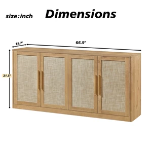 67 Inch Rattan 4 Door Buffet Cabinet, Sideboard Large Credenza Sideboard Buffet for Living and Kitchen Caramel 67 Inch 67 Inch Rattan 4 Door Buffet Cabinet, Sideboard Large Credenza Sideboard Buffet for Living and Kitchen Caramel 67 Inch