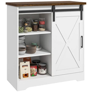 Coffee Bar Cabinet, 33 Inch Buffet Sideboard with Sliding Barn Door and Adjustable Shelf Kitchen Buffet Cabinet, White Coffee Bar Cabinet, 33 Inch Buffet Sideboard with Sliding Barn Door and Adjustable Shelf Kitchen Buffet Cabinet, White