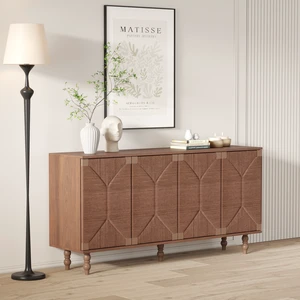 Accent Sideboard Buffet Cabinet Storage TV Stand in Wire and Seagrass Doors Sideboard, Entryway Dining, Brown, MDF Accent Sideboard Buffet Cabinet Storage TV Stand in Wire and Seagrass Doors Sideboard, Entryway Dining, Brown, MDF