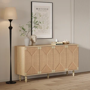 Accent Sideboard Buffet Cabinet Storage TV Stand in Wire and Seagrass Doors Sideboard, Entryway Dining, Natural Accent Sideboard Buffet Cabinet Storage TV Stand in Wire and Seagrass Doors Sideboard, Entryway Dining, Natural