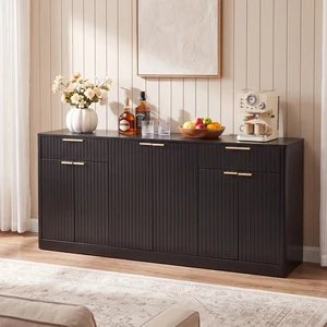 67 Inch Large Fluted Buffet Sideboard, Wine Bar Storage Cabinet with 6 Doors and 2 Drawers Coffee Bar Credenza 67 Inch Large Fluted Buffet Sideboard, Wine Bar Storage Cabinet with 6 Doors and 2 Drawers Coffee Bar Credenza