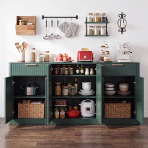 67 Inch Fluted Buffet Sideboard, Storage Cabinet with 6 Doors and 2 Drawers Large Credenza for Dining Living Entryway 67 Inch Fluted Buffet Sideboard, Storage Cabinet with 6 Doors and 2 Drawers Large Credenza for Dining Living Entryway