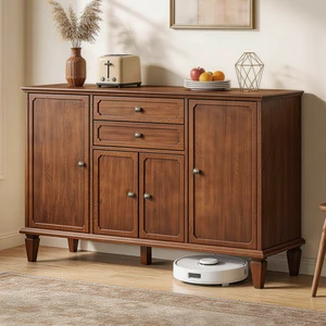 Sideboard Buffet Cabinet with 4 Doors and 2 Drawers, Wooden Credenza with Adjustable Shelves Functional Storage Console Sideboard Buffet Cabinet with 4 Doors and 2 Drawers, Wooden Credenza with Adjustable Shelves Functional Storage Console